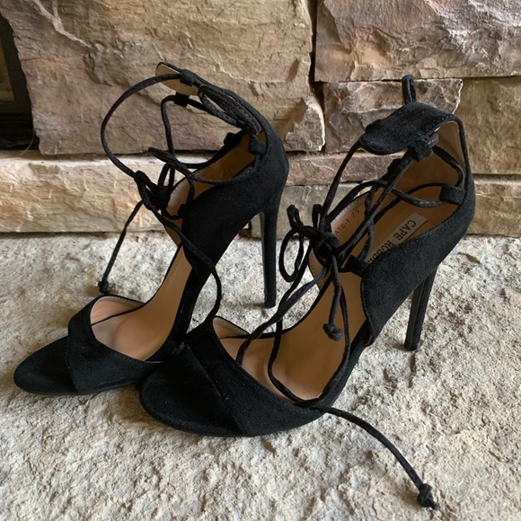 NEW Black Velvet Ankle Laced Strappy Heels - Picture 5 of 8